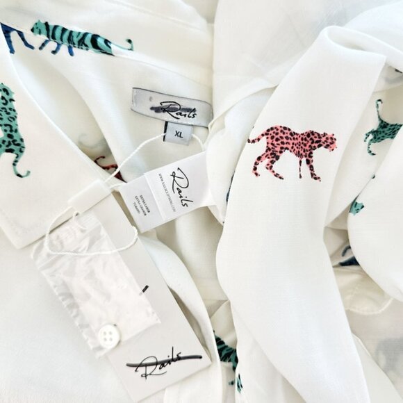 Rails Kathryn Multi Wild Cats Button Front Shirt Animal Print White NWT NEW XL - Picture 7 of 7